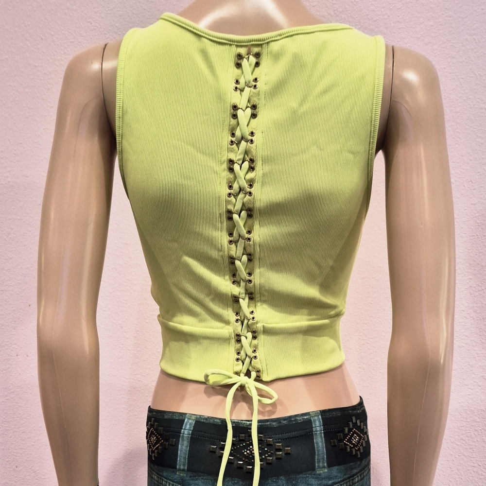 *NWT* Bebe Sunny Lime Lace-Up @ back & Cut Out @ sides Cropped Top - M/L